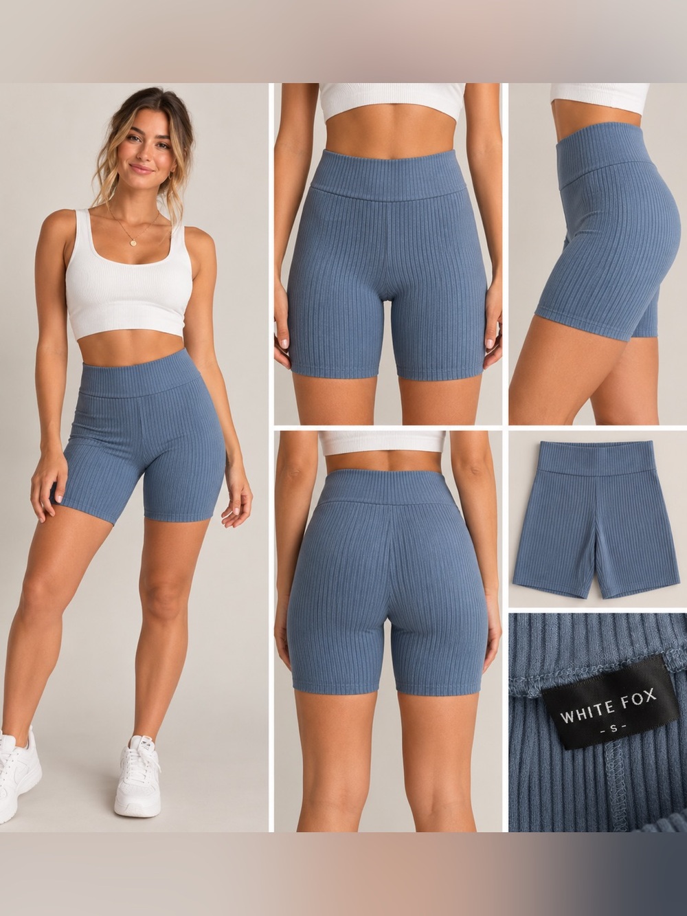 White Fox Boutique Blue Ribbed High Waisted Biker Shorts Size S